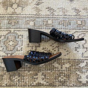 Woven Leather Block Heel Sandals